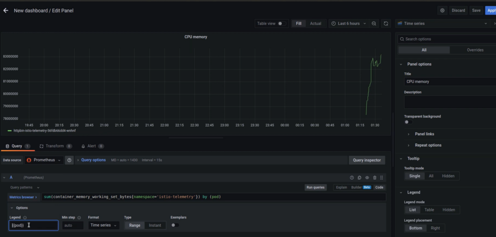 Configuring Istio metrics graphs in Grafana