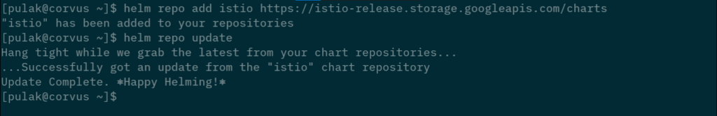 adding istio repository to helm and updating helm charts