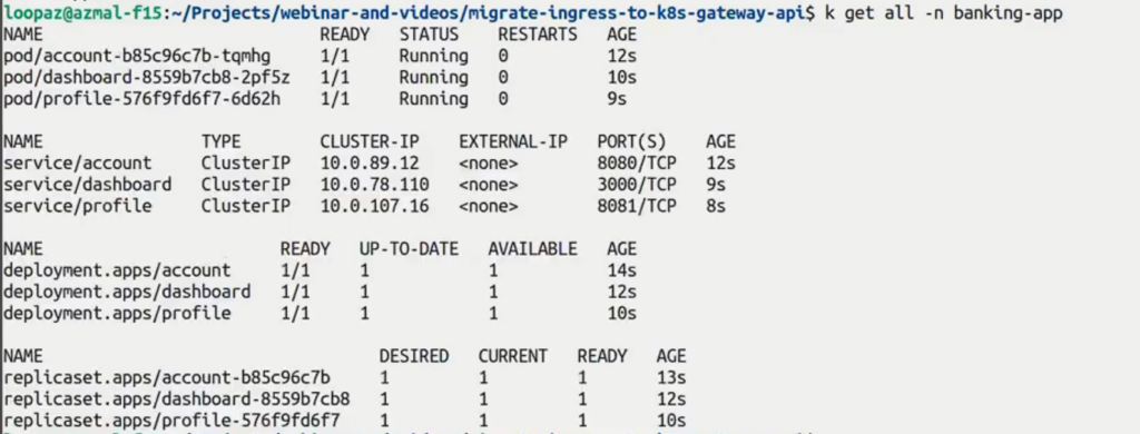 banking application deployment status