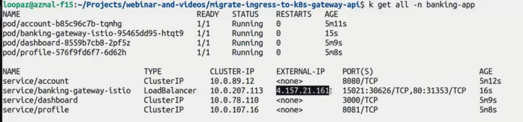 kubectl get all -n banking-app