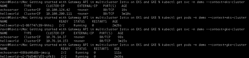 verifying the deployments in both the primary and secondary clusters